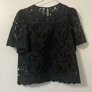 Express Embroidered Crochet Puff Sleeve Top, New with tags, black, medium